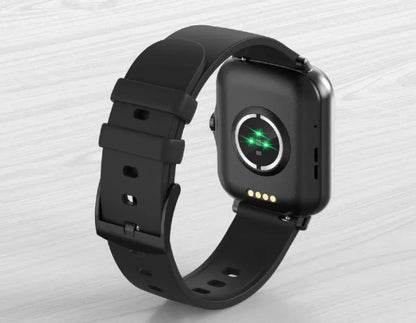Smart watch with 1.7-inch HD colour touch screen on wrist, showing heart rate data and Bluetooth call interface