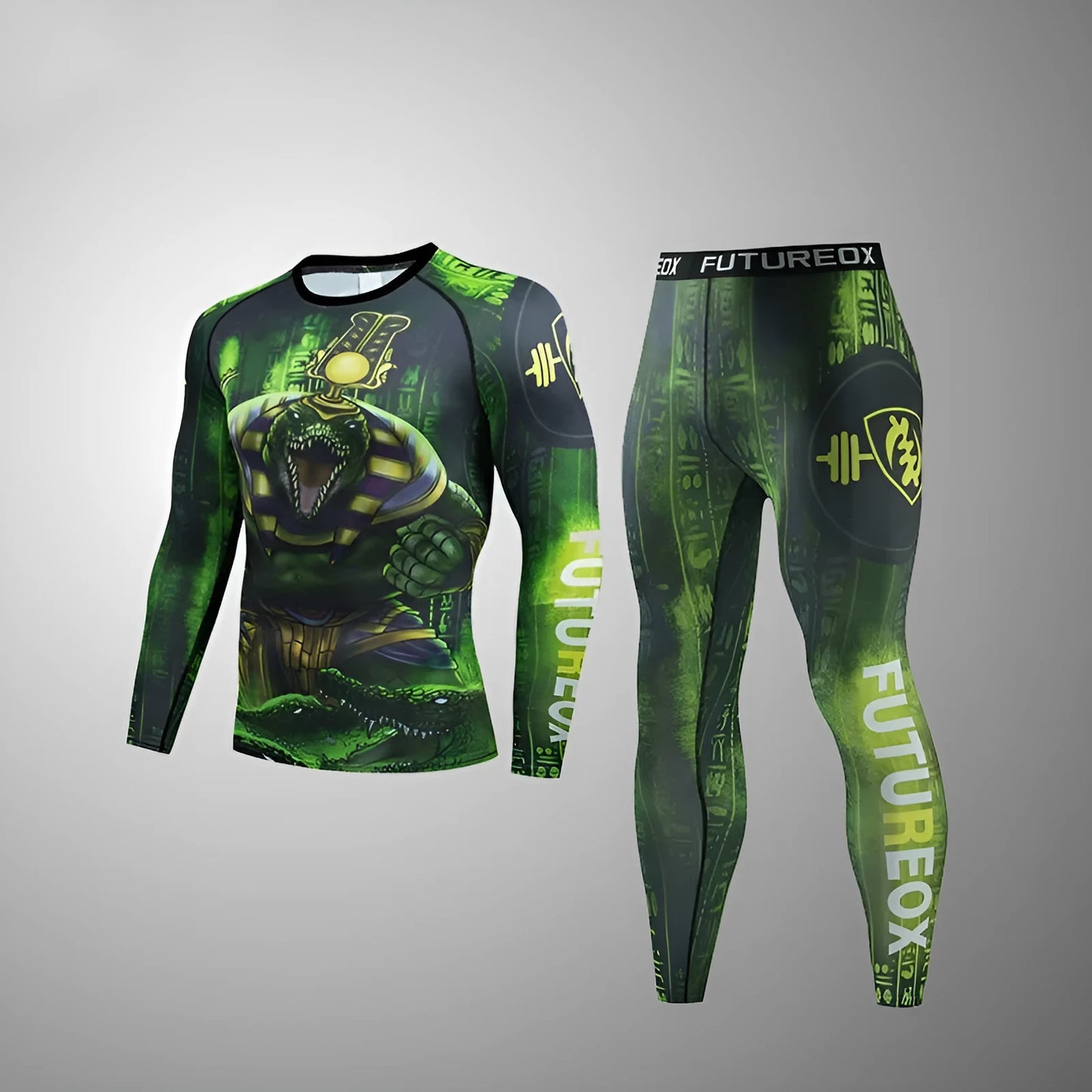 Men's printed slim-fit sports suit top and trousers for running and gym workouts
