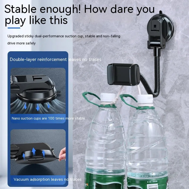 Black universal rotating car phone bracket with metal bending-resistant holder and multi-angle adjustment for vehicle use