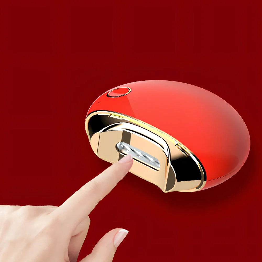 Baby electric nail clippers showing compact design with USB charging port and rotating cutting mechanism