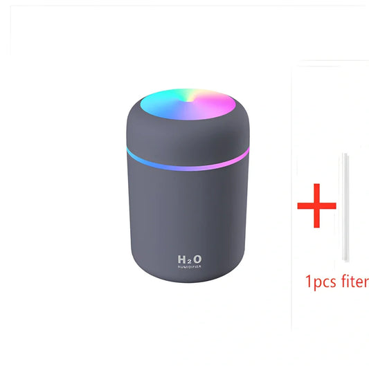 USB colourful air humidifier in white with 300ml tank and mist output for home car use