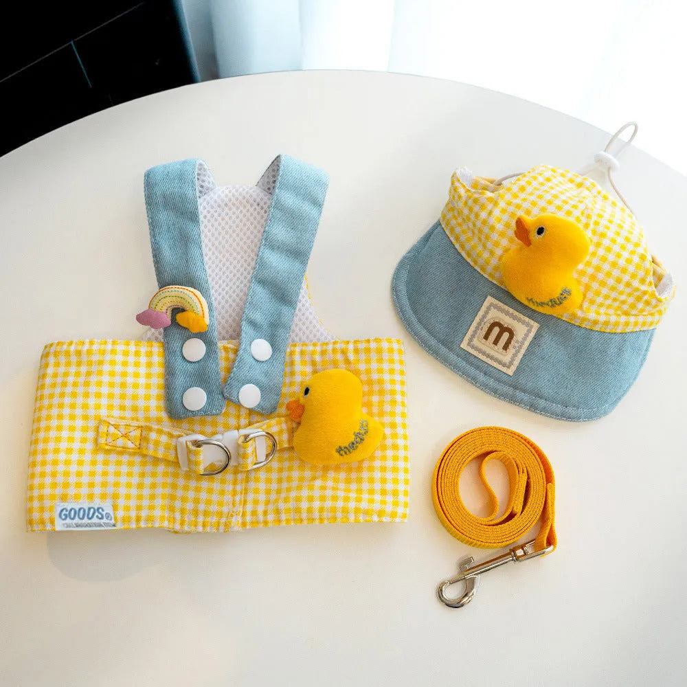 Pet wire rope pulling set with harness leash and cat clothes in four sizes for spring summer outdoor use