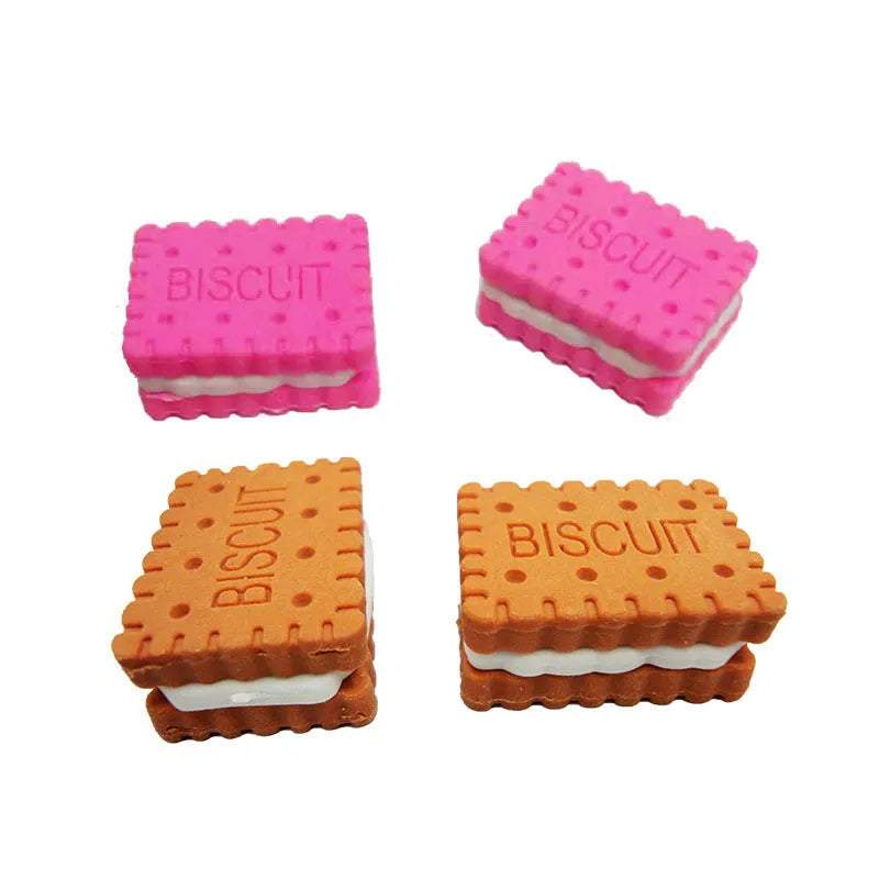 Sandwich biscuit shaped novelty eraser in brown, pink, green, or purple colours for DIY and decoration.