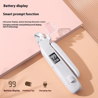 White HZ8 electric dog nail clippers and trimmer with a built-in file on a rechargeable battery.