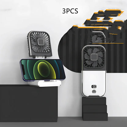 F30Pro folding portable handheld fan in white with digital display, 169x81x20mm size, USB charging, plastic blades for cooling