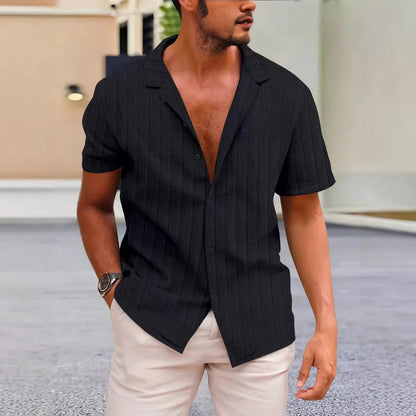 British-style corduroy short sleeve shirt with lapel collar in solid colour options