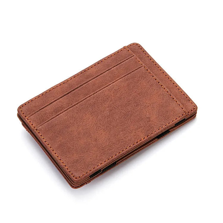 PU leather magic wallet flip card holder with zipper coin purse in solid colour