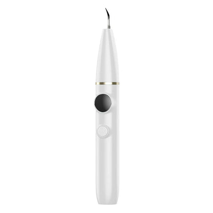 Ultrasonic Dental Plaque Remover with stainless steel and silicone construction, powerful vibrations, and USB charging