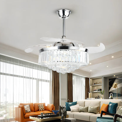 Crystal ceiling fan light with LED chandelier and 42-inch blades in European style with copper framework