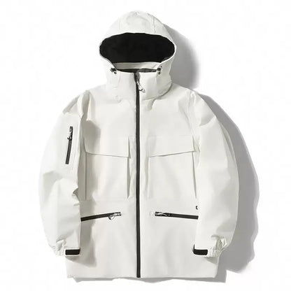 Men's hooded thermal ski jacket in rose red, light blue, fluorescent green, black or pure white, sizes S to XXL