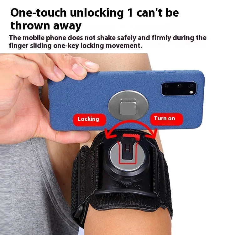 Black ABS PC mobile phone wrist strap holder for 4-7 inch smartphones, shown on a wrist for delivery or running.