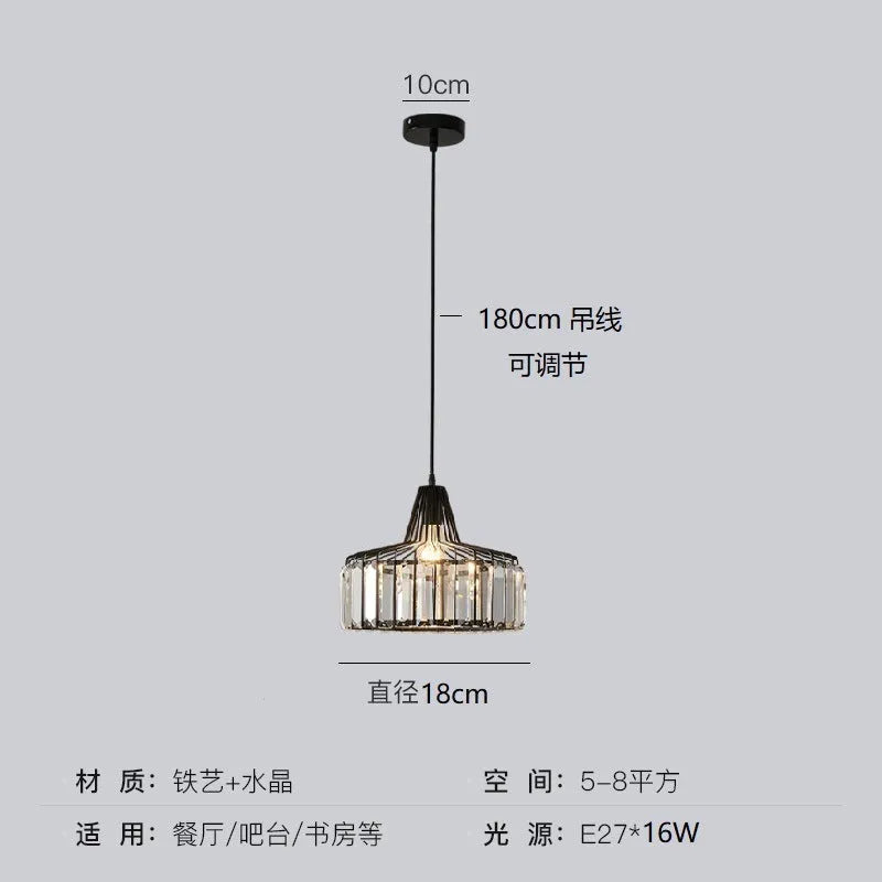 Black and gold iron crystal chandelier LED ceiling lamp with full spectrum light on a white background.