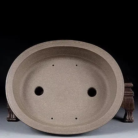 Handmade antique oval succulent bonsai pot in purple sand clay, 25cm long by 21cm wide by 6.3cm high