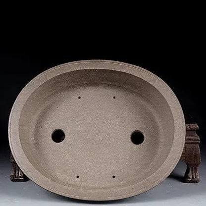 Handmade antique oval succulent bonsai pot in purple sand clay, 25cm long by 21cm wide by 6.3cm high