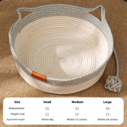 Cotton woven cat nest mat with stitching texture in grey, brown or green colours