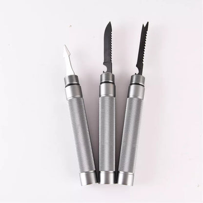 Silver aluminum alloy folding hiking stick for outdoor defense and trekking