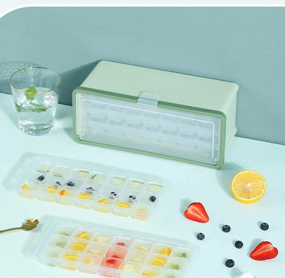 Drawer-type plastic ice cube mold with lid and storage bin for beer cooling