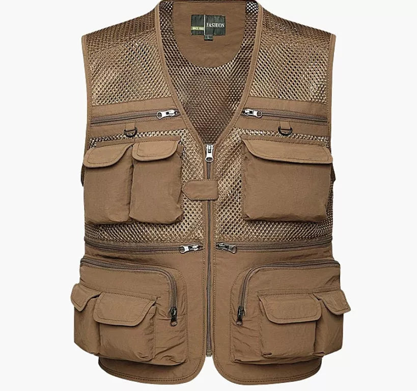 Men's professional photography vest with multiple pockets in various colors