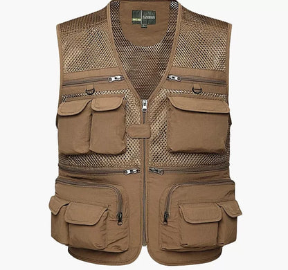 Men's professional photography vest with multiple pockets in various colors