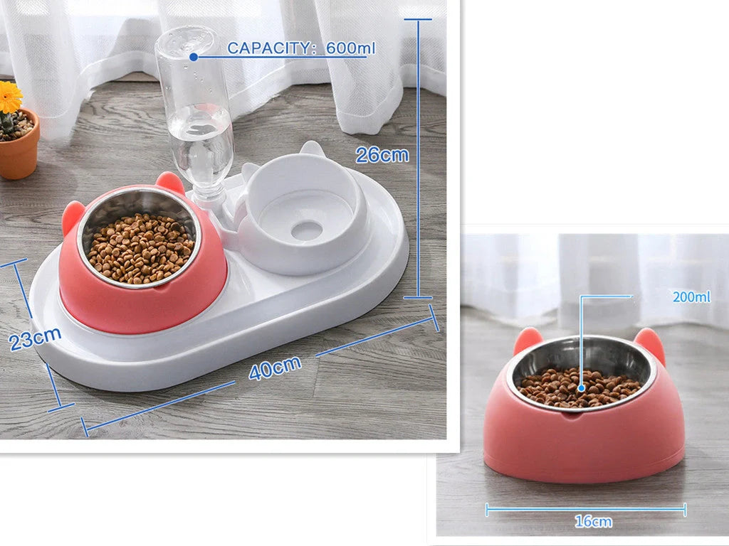Stainless steel pet bowl with 15° tilt for cervical spine health, available in multiple colors