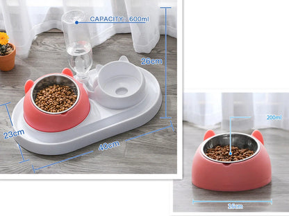 Stainless steel pet bowl with 15° tilt for cervical spine health, available in multiple colors