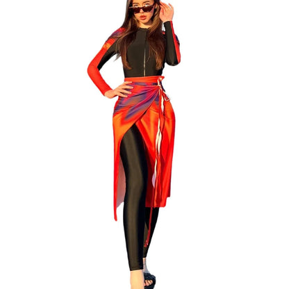 Women's conservative style three-piece polyester bikini set in colour 427 on a mannequin.
