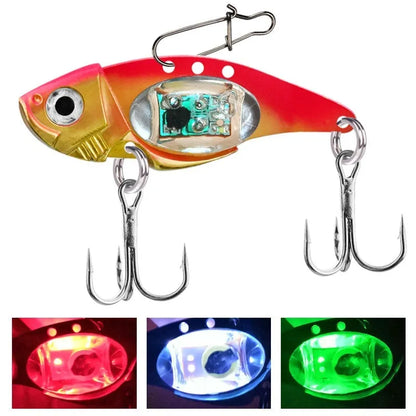 Luminous Metal Vib electronic fishing lure showing glow-in-the-dark features and metal vibration components
