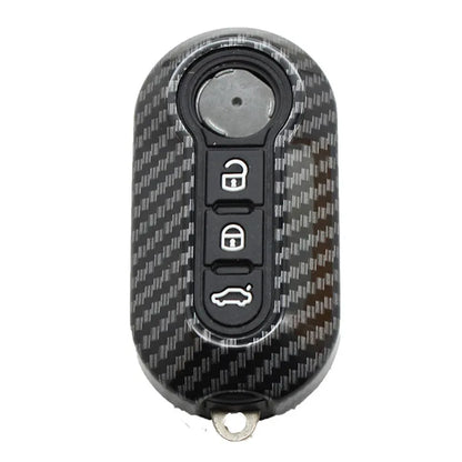 Fiat 500 Boyue FYT remote key case replacement shell in carbon fibre ABS plastic