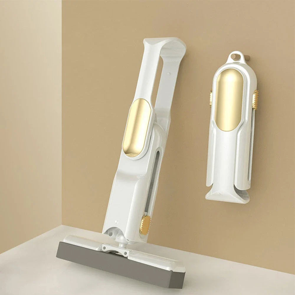 Innovative mop and sponge set with single-handed grip, easy dehydration, and compact storage design for efficient floor cleaning
