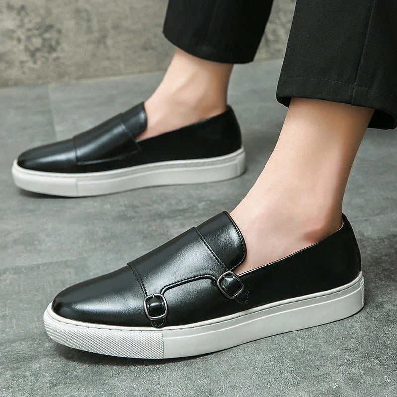 Men's colored leather slip-on loafers for business casual wear