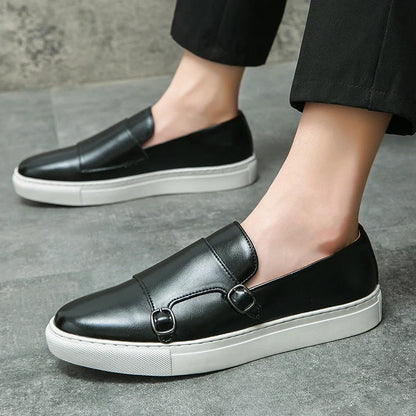 Men's colored leather slip-on loafers for business casual wear