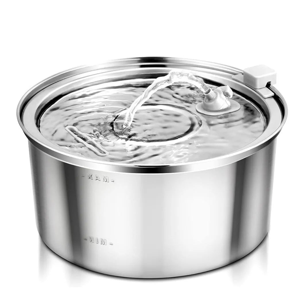 Stainless steel round pet water dispenser with 4L capacity and multiple outlet options