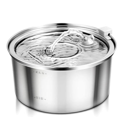 Stainless steel round pet water dispenser with 4L capacity and multiple outlet options