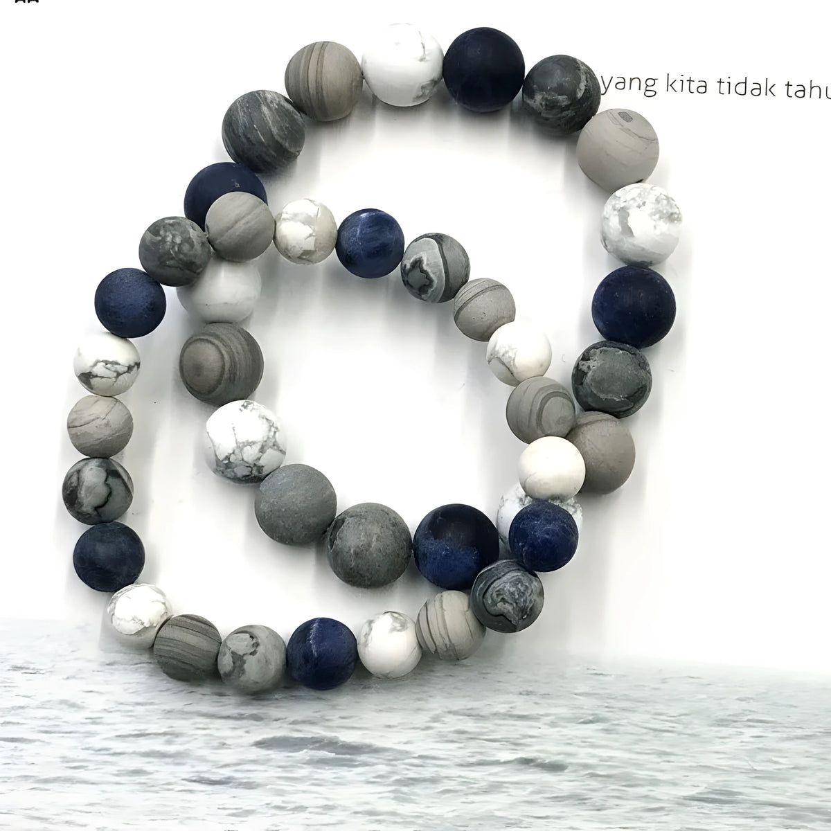 Handmade unisex planet stone beaded bracelet with U-shaped starry design, available in 8mm, 10mm, 12mm or single bead.