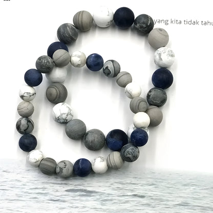 Handmade unisex planet stone beaded bracelet with U-shaped starry design, available in 8mm, 10mm, 12mm or single bead.