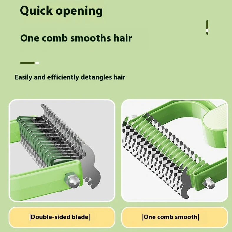 Fashion Creative pet hair unknotting comb with stainless steel teeth in green and grey colours, small and large sizes