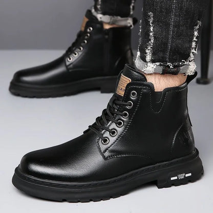 Men's British Martin boots in black or brown, lace-up front, thick rubber sole, sizes 38-45.