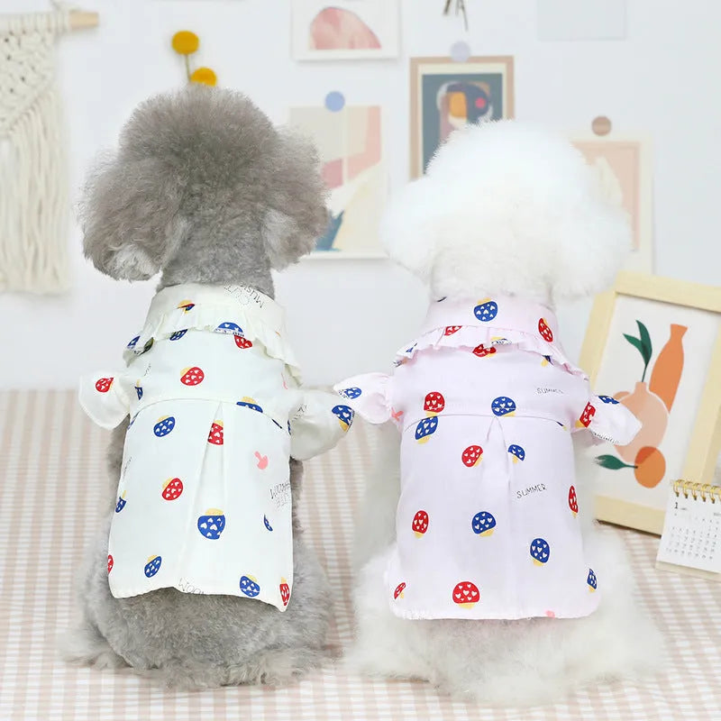 Cotton Puppy Shirt Thin Pet Clothes Vest for Small Dogs S to XXL Chest 32-52cm Pink or Beige Mushroom Shirt Style