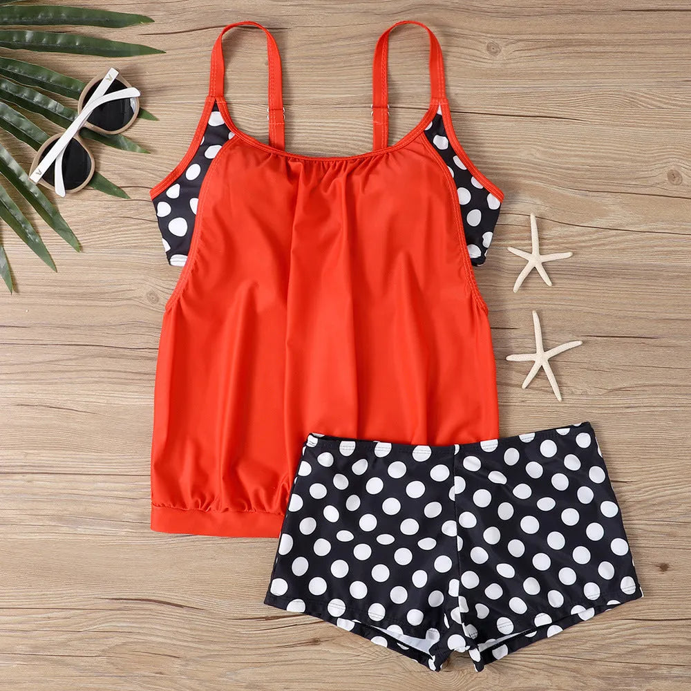 Women's high-waist polka dot swimsuit briefs in polyester fabric for swimming and fitness activities