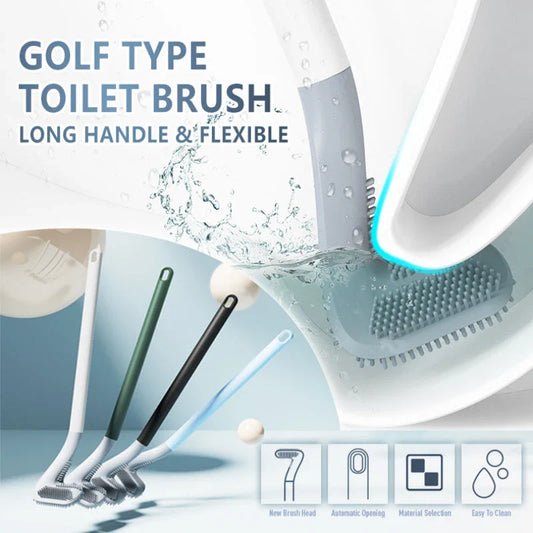 Wall-mounted toilet brush with flexible silicone bristles for easy, effective bathroom cleaning