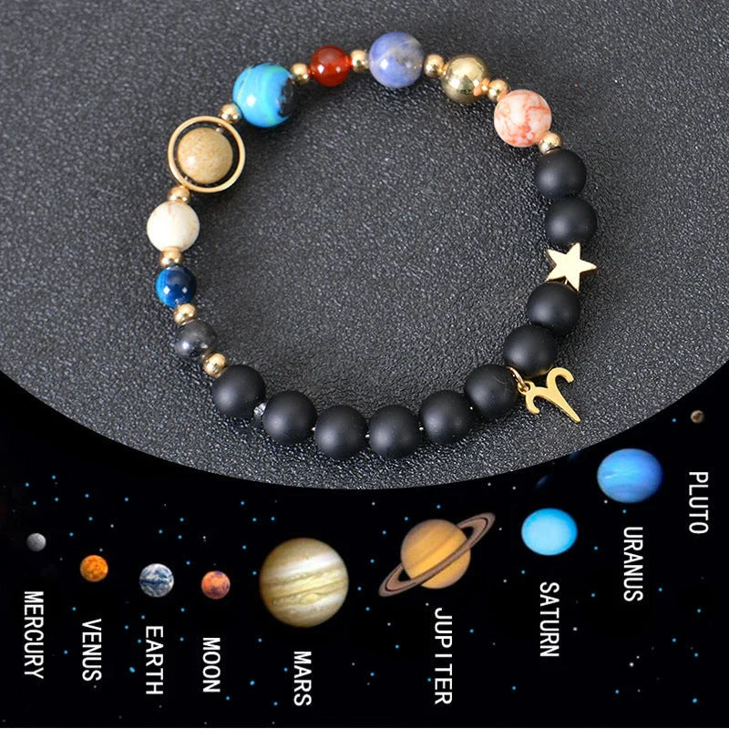Stylish frosted stone beaded zodiac constellation bracelet for unisex wear
