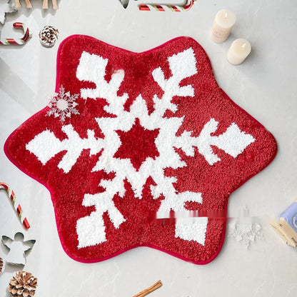 Round Christmas carpet with festive design on soft polyester fibre, showing 60cm and 80cm size options