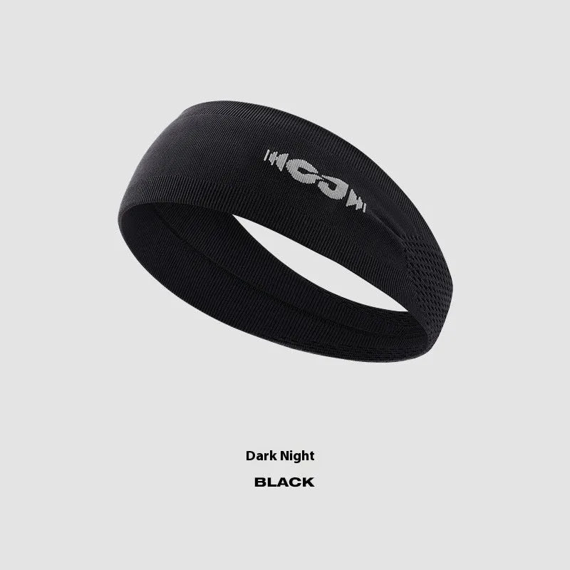 Seamless knitted exercise hair band in black, gray, and blue for sweat management during sports