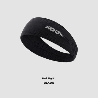 Seamless knitted exercise hair band in black, gray, and blue for sweat management during sports