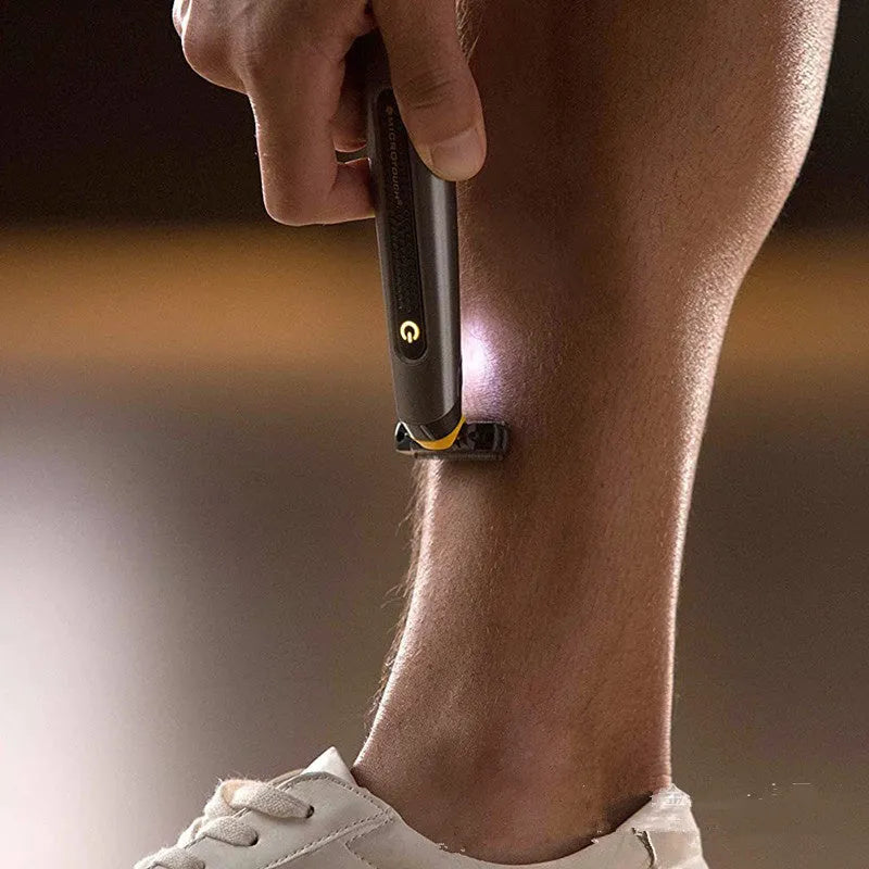 Wireless rechargeable precision shaver with stainless steel blades and LED light