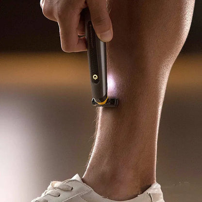Wireless rechargeable precision shaver with stainless steel blades and LED light