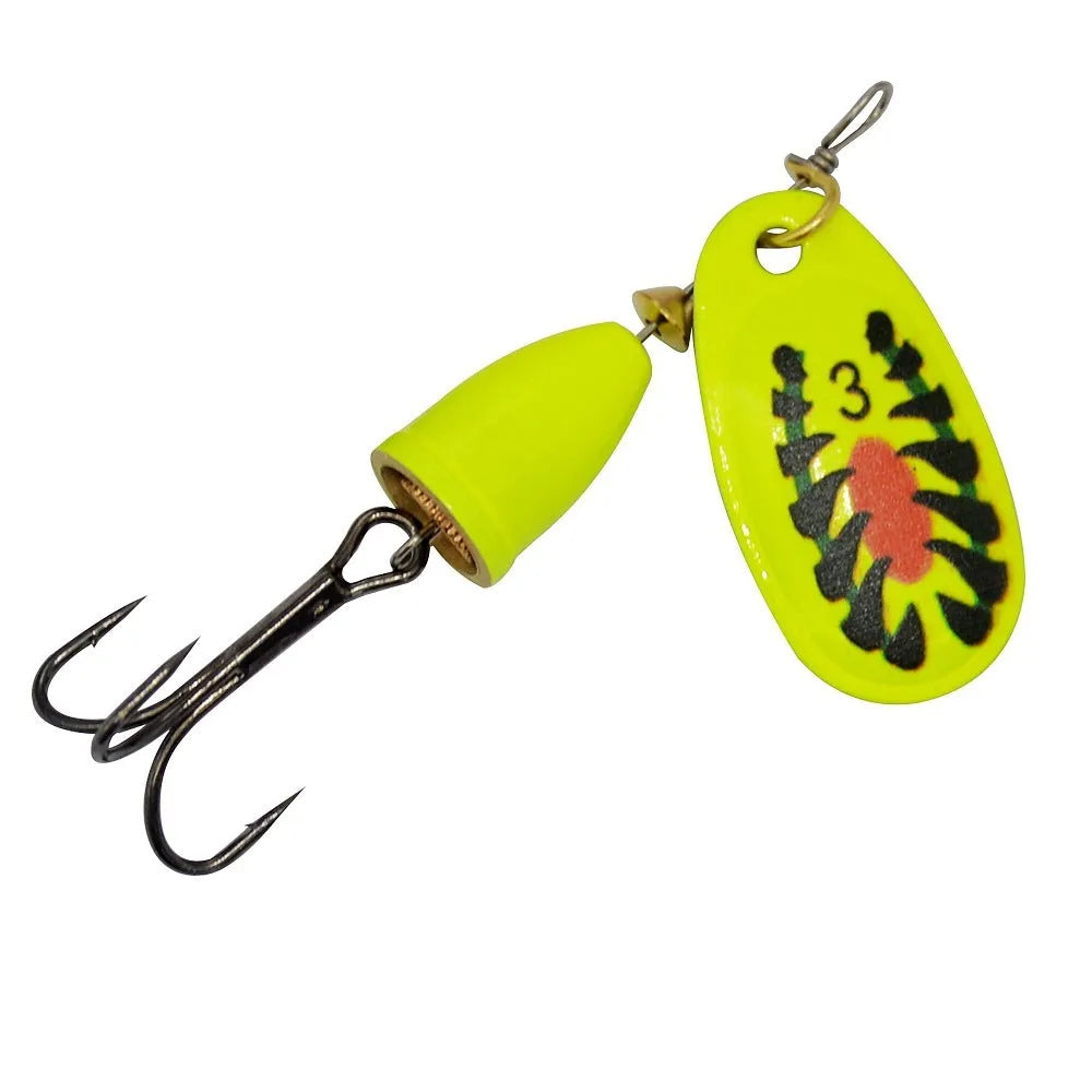 R Composite Rotating Sequins Copper Bell Fishing Lure in multiple metallic colours showing 3# size and construction details