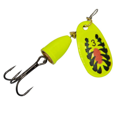 R Composite Rotating Sequins Copper Bell Fishing Lure in multiple metallic colours showing 3# size and construction details