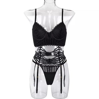 Black sculpting V-neck lingerie set with cross-body straps
