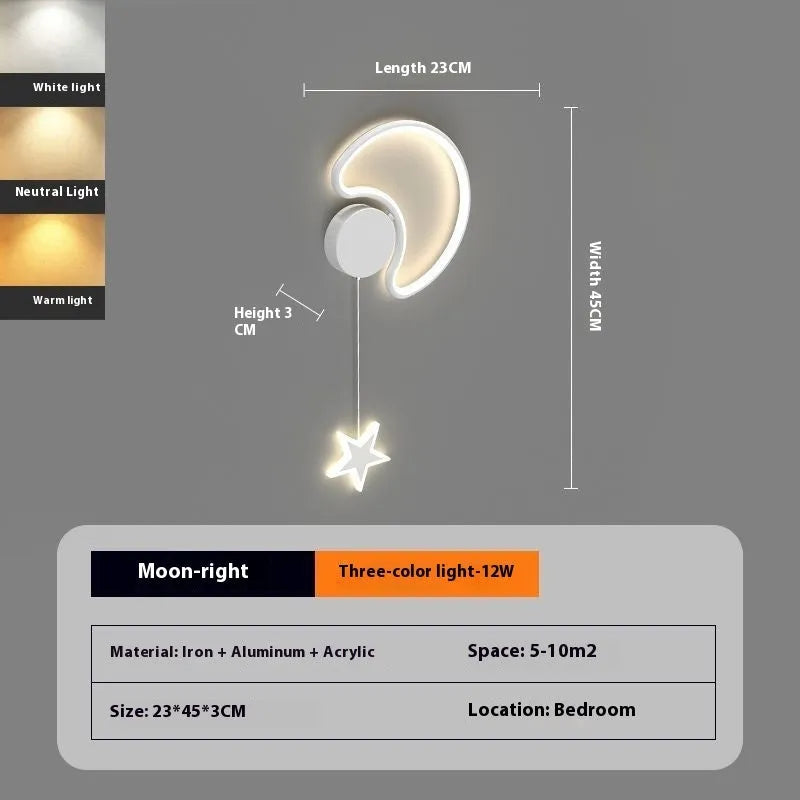 Black five-pointed star shaped children's wall lamp with a left-facing cloud design and touch control for three colour LED light.